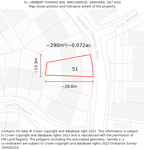 51, HERBERT THOMAS WAY, BIRCHGROVE, SWANSEA, SA7 0HG: Plot and title map