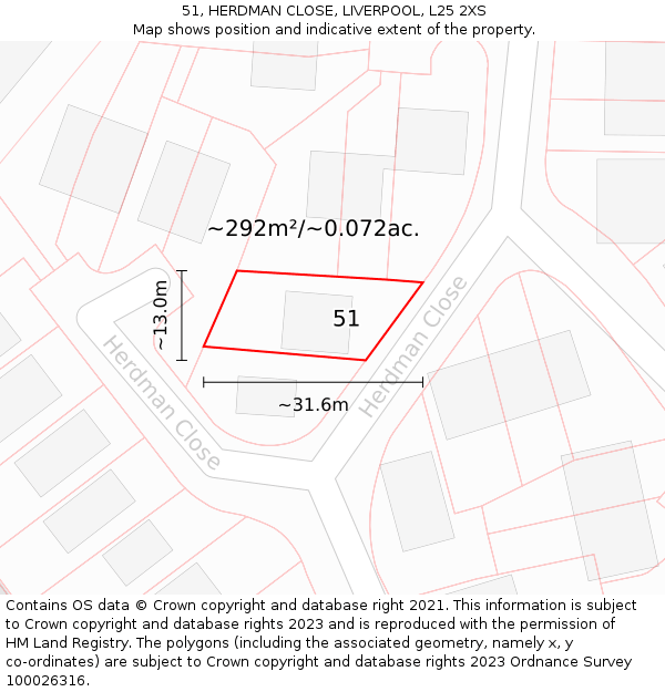 51, HERDMAN CLOSE, LIVERPOOL, L25 2XS: Plot and title map