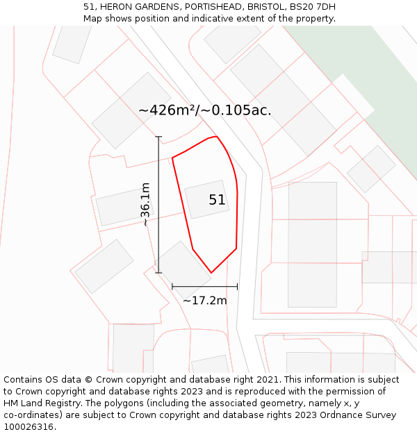 51, HERON GARDENS, PORTISHEAD, BRISTOL, BS20 7DH: Plot and title map