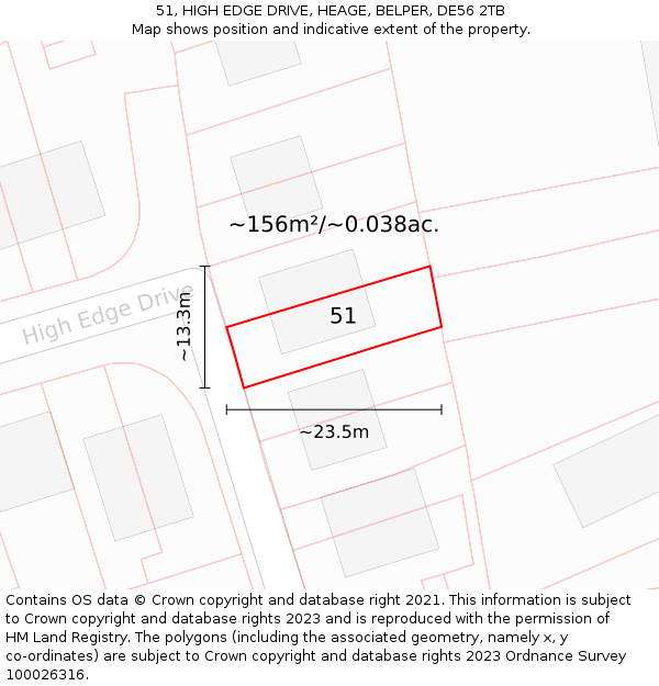 51, HIGH EDGE DRIVE, HEAGE, BELPER, DE56 2TB: Plot and title map