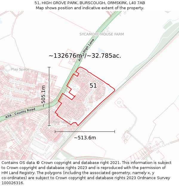 51, HIGH GROVE PARK, BURSCOUGH, ORMSKIRK, L40 7AB: Plot and title map