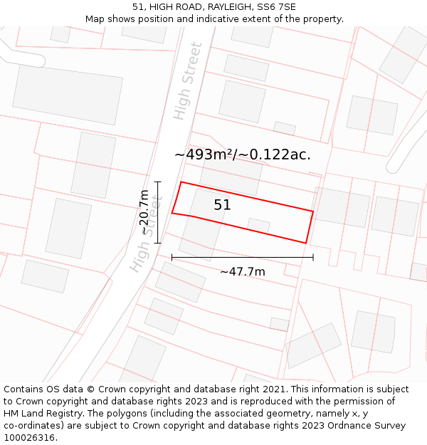 51, HIGH ROAD, RAYLEIGH, SS6 7SE: Plot and title map