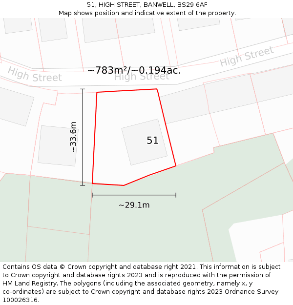 51, HIGH STREET, BANWELL, BS29 6AF: Plot and title map