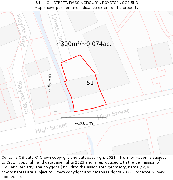 51, HIGH STREET, BASSINGBOURN, ROYSTON, SG8 5LD: Plot and title map