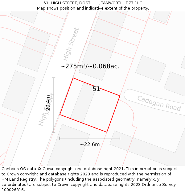 51, HIGH STREET, DOSTHILL, TAMWORTH, B77 1LG: Plot and title map