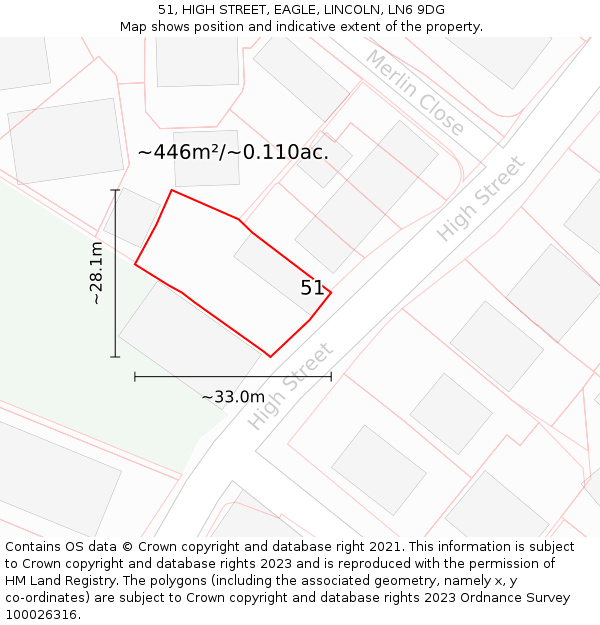 51, HIGH STREET, EAGLE, LINCOLN, LN6 9DG: Plot and title map