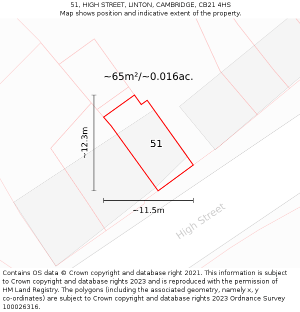 51, HIGH STREET, LINTON, CAMBRIDGE, CB21 4HS: Plot and title map