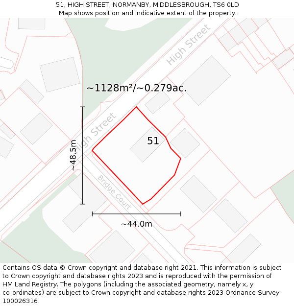 51, HIGH STREET, NORMANBY, MIDDLESBROUGH, TS6 0LD: Plot and title map