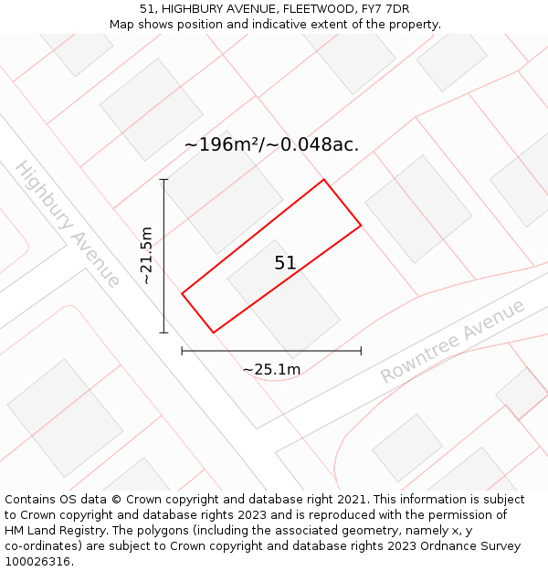 51, HIGHBURY AVENUE, FLEETWOOD, FY7 7DR: Plot and title map