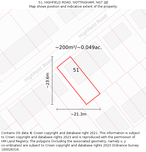 51, HIGHFIELD ROAD, NOTTINGHAM, NG7 2JE: Plot and title map