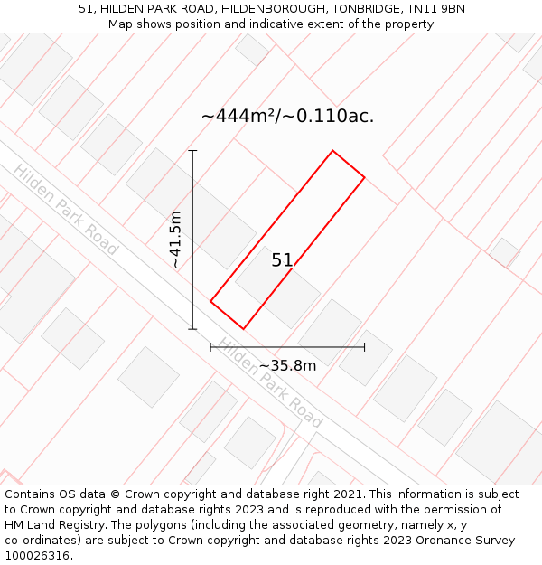 51, HILDEN PARK ROAD, HILDENBOROUGH, TONBRIDGE, TN11 9BN: Plot and title map