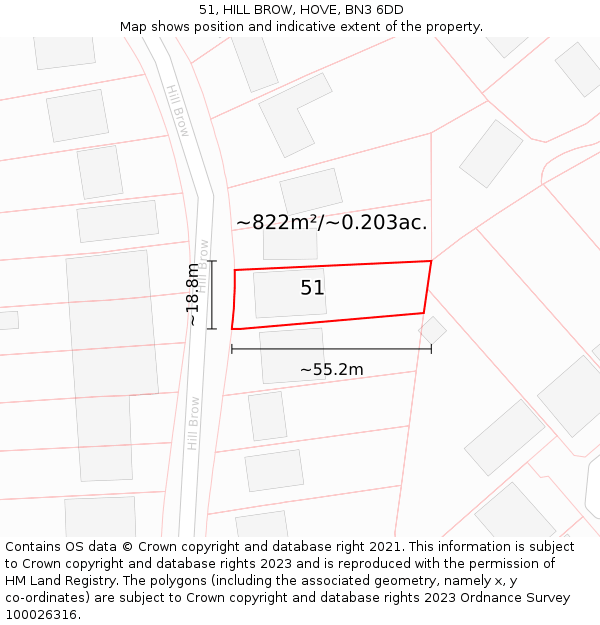 51, HILL BROW, HOVE, BN3 6DD: Plot and title map