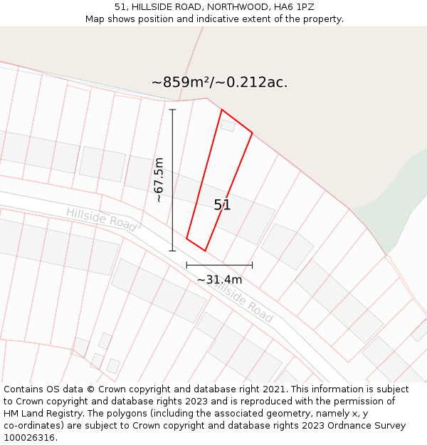 51, HILLSIDE ROAD, NORTHWOOD, HA6 1PZ: Plot and title map