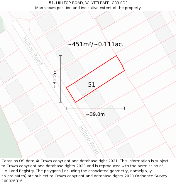 51, HILLTOP ROAD, WHYTELEAFE, CR3 0DF: Plot and title map