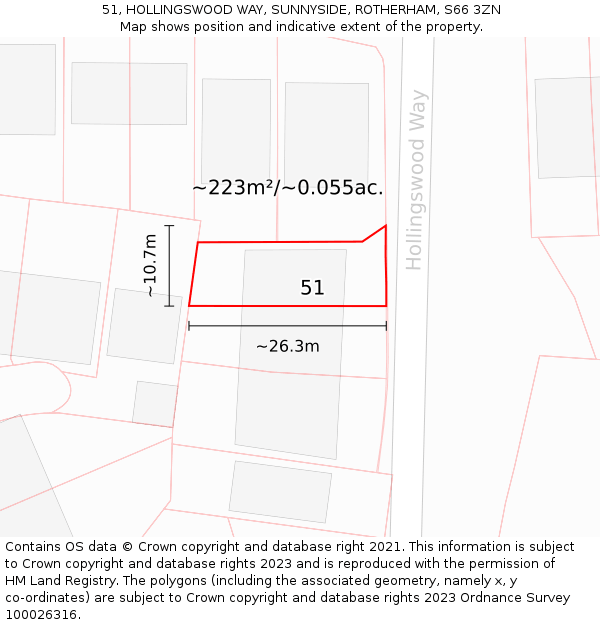 51, HOLLINGSWOOD WAY, SUNNYSIDE, ROTHERHAM, S66 3ZN: Plot and title map