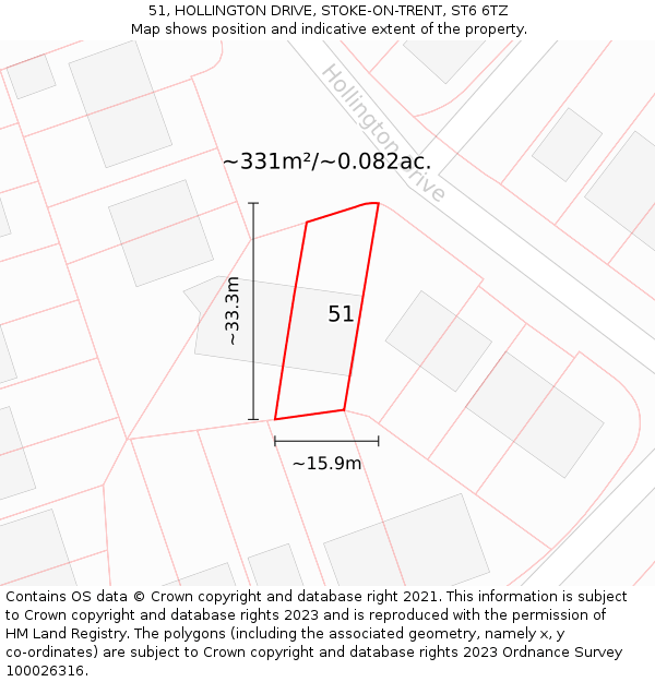 51, HOLLINGTON DRIVE, STOKE-ON-TRENT, ST6 6TZ: Plot and title map