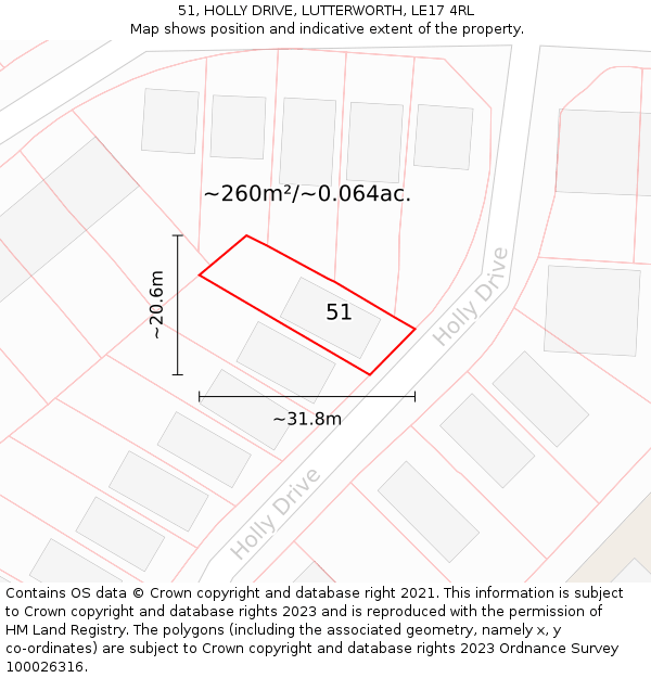 51, HOLLY DRIVE, LUTTERWORTH, LE17 4RL: Plot and title map