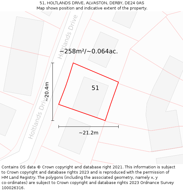 51, HOLTLANDS DRIVE, ALVASTON, DERBY, DE24 0AS: Plot and title map