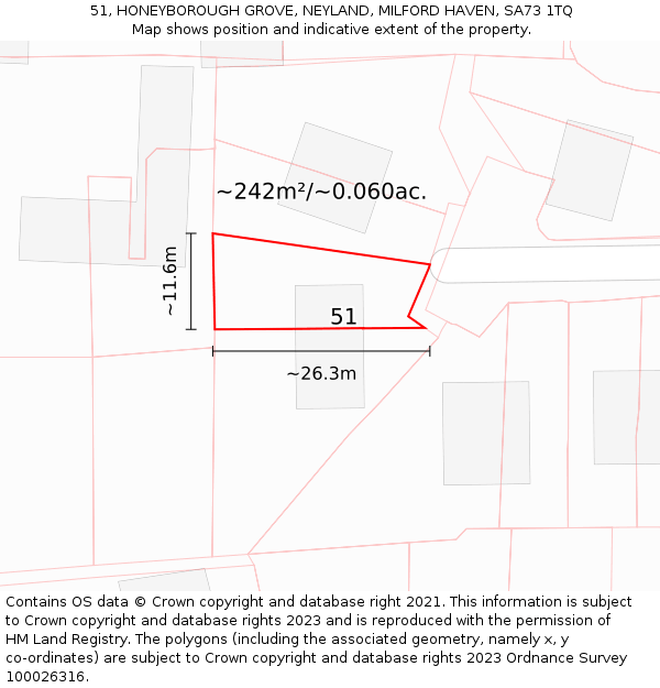 51, HONEYBOROUGH GROVE, NEYLAND, MILFORD HAVEN, SA73 1TQ: Plot and title map