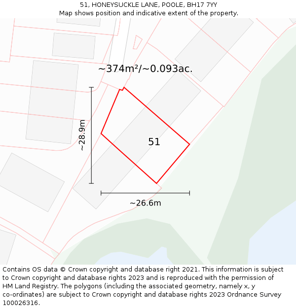 51, HONEYSUCKLE LANE, POOLE, BH17 7YY: Plot and title map