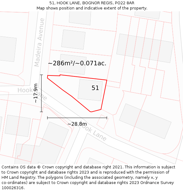 51, HOOK LANE, BOGNOR REGIS, PO22 8AR: Plot and title map