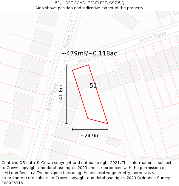 51, HOPE ROAD, BENFLEET, SS7 5JQ: Plot and title map