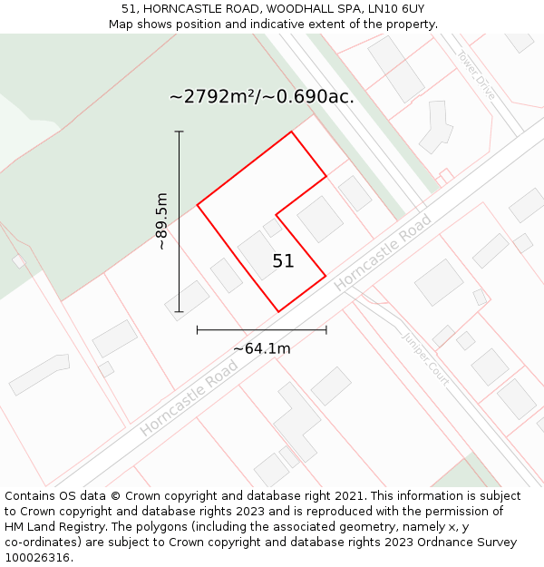 51, HORNCASTLE ROAD, WOODHALL SPA, LN10 6UY: Plot and title map