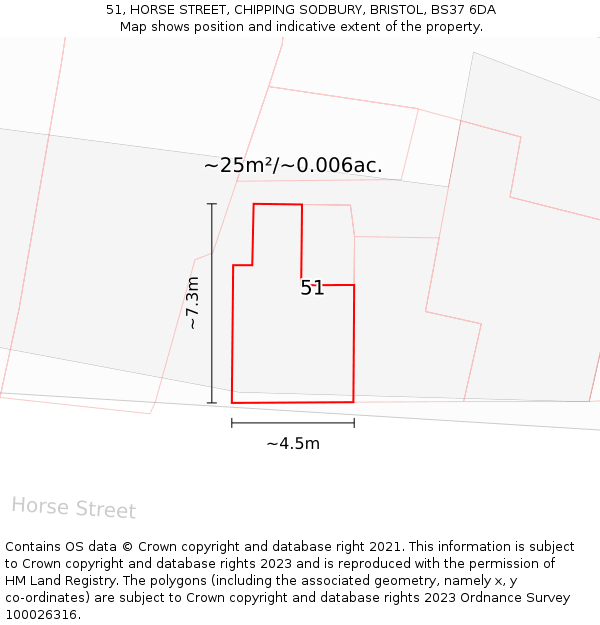 51, HORSE STREET, CHIPPING SODBURY, BRISTOL, BS37 6DA: Plot and title map