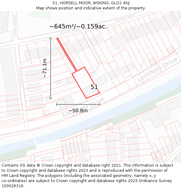 51, HORSELL MOOR, WOKING, GU21 4NJ: Plot and title map