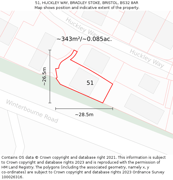 51, HUCKLEY WAY, BRADLEY STOKE, BRISTOL, BS32 8AR: Plot and title map