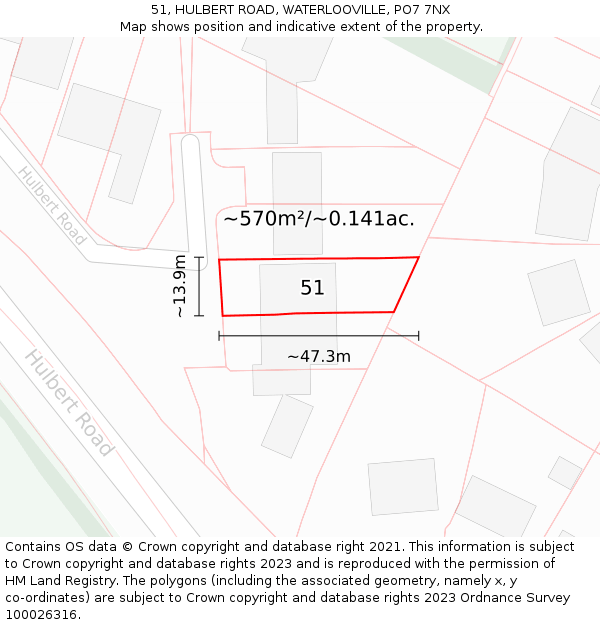 51, HULBERT ROAD, WATERLOOVILLE, PO7 7NX: Plot and title map