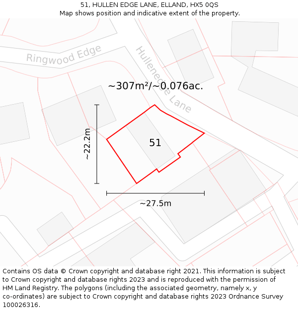 51, HULLEN EDGE LANE, ELLAND, HX5 0QS: Plot and title map