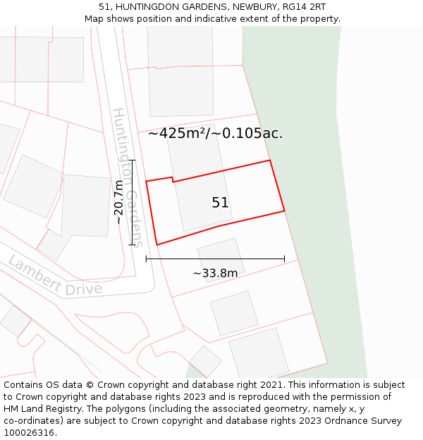 51, HUNTINGDON GARDENS, NEWBURY, RG14 2RT: Plot and title map
