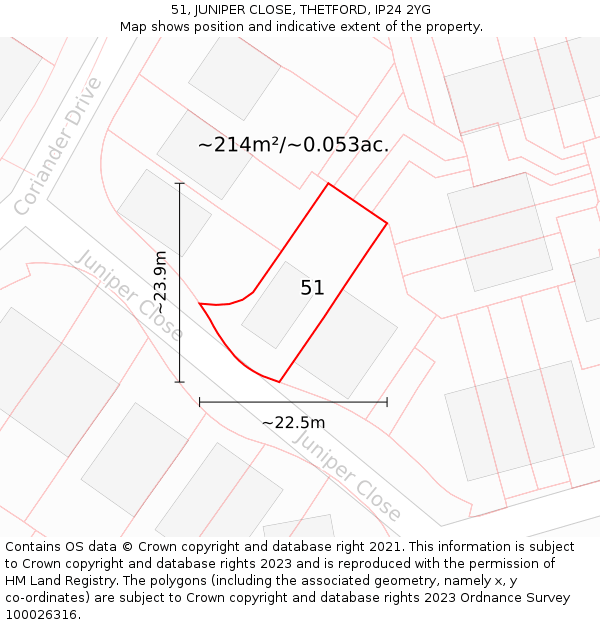 51, JUNIPER CLOSE, THETFORD, IP24 2YG: Plot and title map