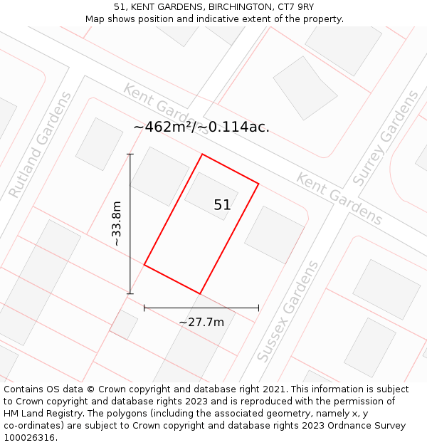 51, KENT GARDENS, BIRCHINGTON, CT7 9RY: Plot and title map