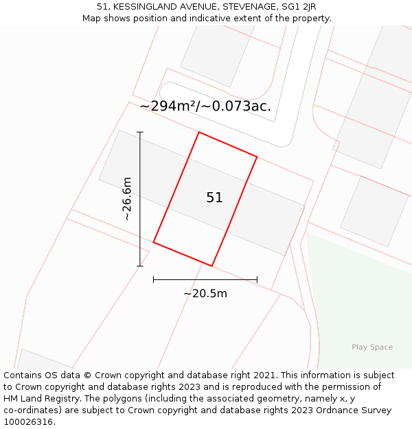 51, KESSINGLAND AVENUE, STEVENAGE, SG1 2JR: Plot and title map