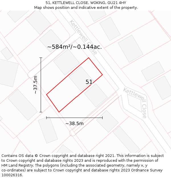 51, KETTLEWELL CLOSE, WOKING, GU21 4HY: Plot and title map