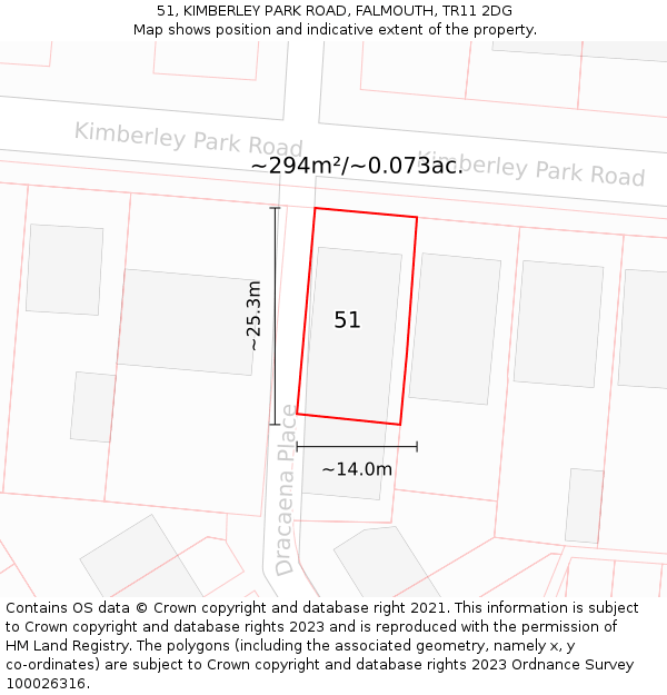 51, KIMBERLEY PARK ROAD, FALMOUTH, TR11 2DG: Plot and title map