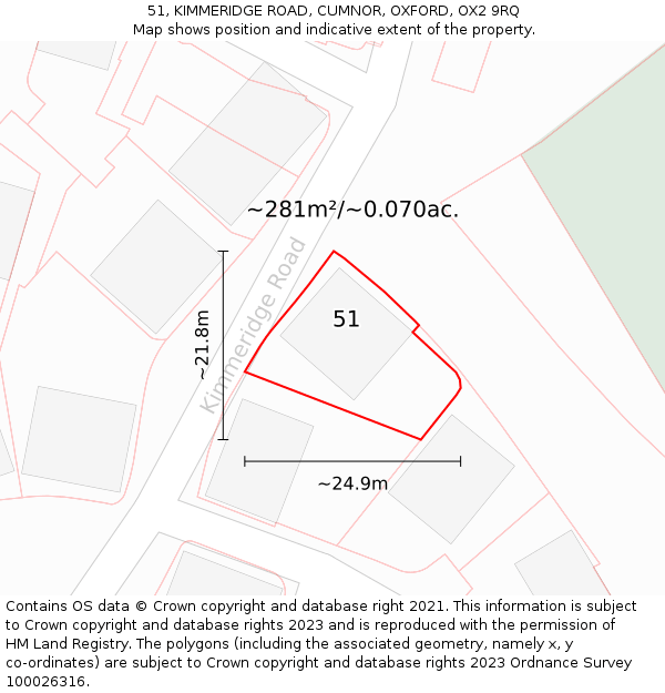 51, KIMMERIDGE ROAD, CUMNOR, OXFORD, OX2 9RQ: Plot and title map