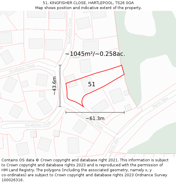 51, KINGFISHER CLOSE, HARTLEPOOL, TS26 0GA: Plot and title map