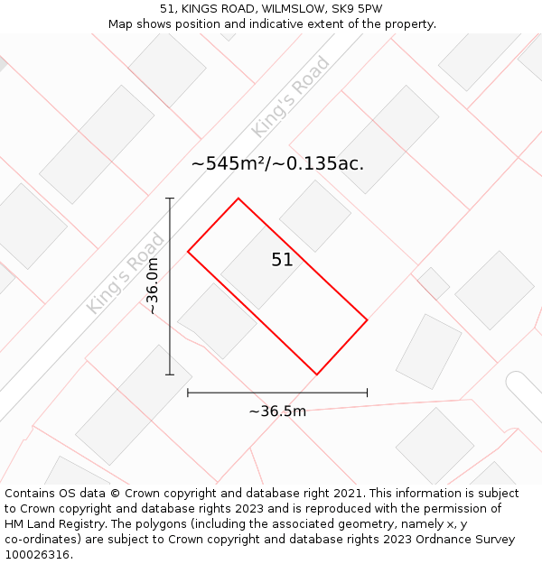 51, KINGS ROAD, WILMSLOW, SK9 5PW: Plot and title map