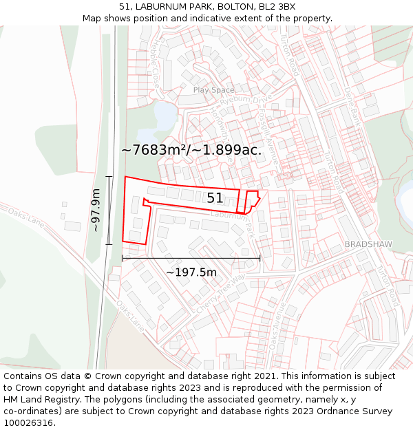 51, LABURNUM PARK, BOLTON, BL2 3BX: Plot and title map