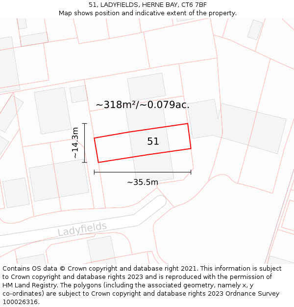 51, LADYFIELDS, HERNE BAY, CT6 7BF: Plot and title map