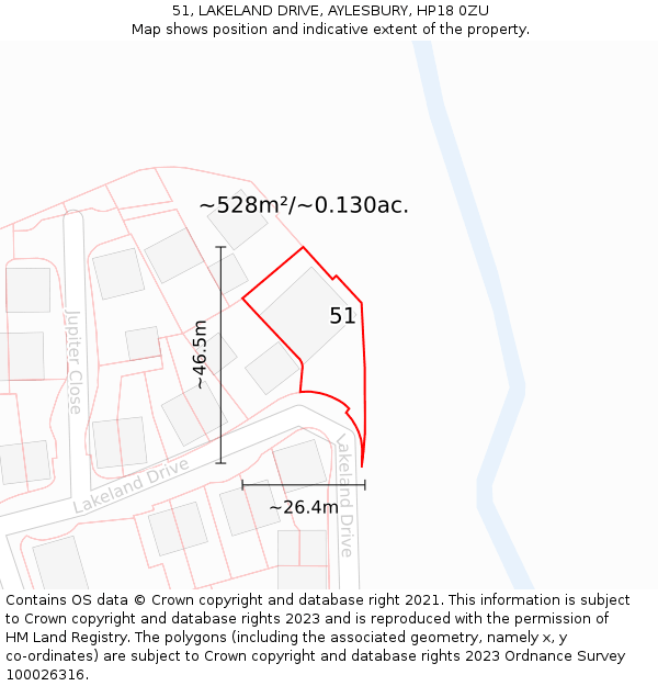 51, LAKELAND DRIVE, AYLESBURY, HP18 0ZU: Plot and title map