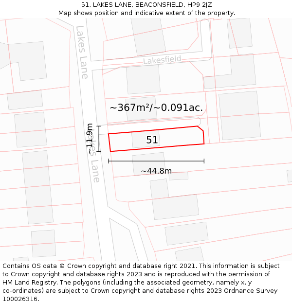 51, LAKES LANE, BEACONSFIELD, HP9 2JZ: Plot and title map