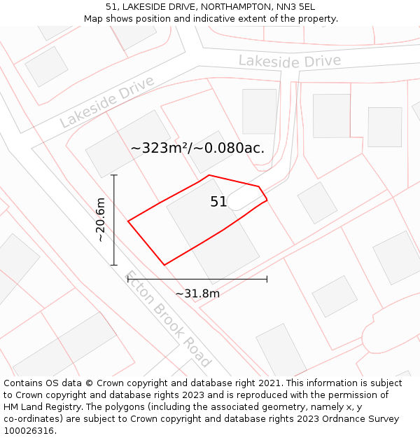 51, LAKESIDE DRIVE, NORTHAMPTON, NN3 5EL: Plot and title map