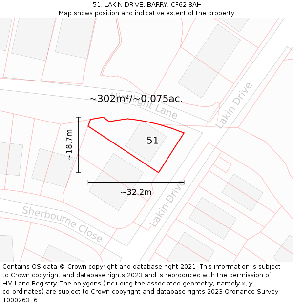 51, LAKIN DRIVE, BARRY, CF62 8AH: Plot and title map