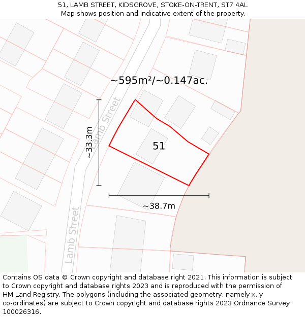 51, LAMB STREET, KIDSGROVE, STOKE-ON-TRENT, ST7 4AL: Plot and title map