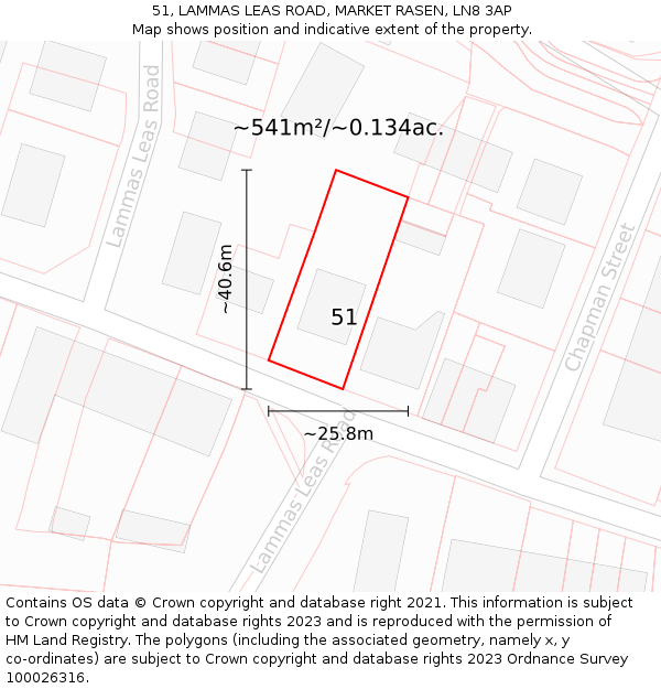 51, LAMMAS LEAS ROAD, MARKET RASEN, LN8 3AP: Plot and title map