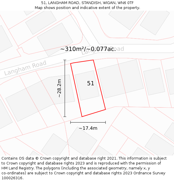 51, LANGHAM ROAD, STANDISH, WIGAN, WN6 0TF: Plot and title map